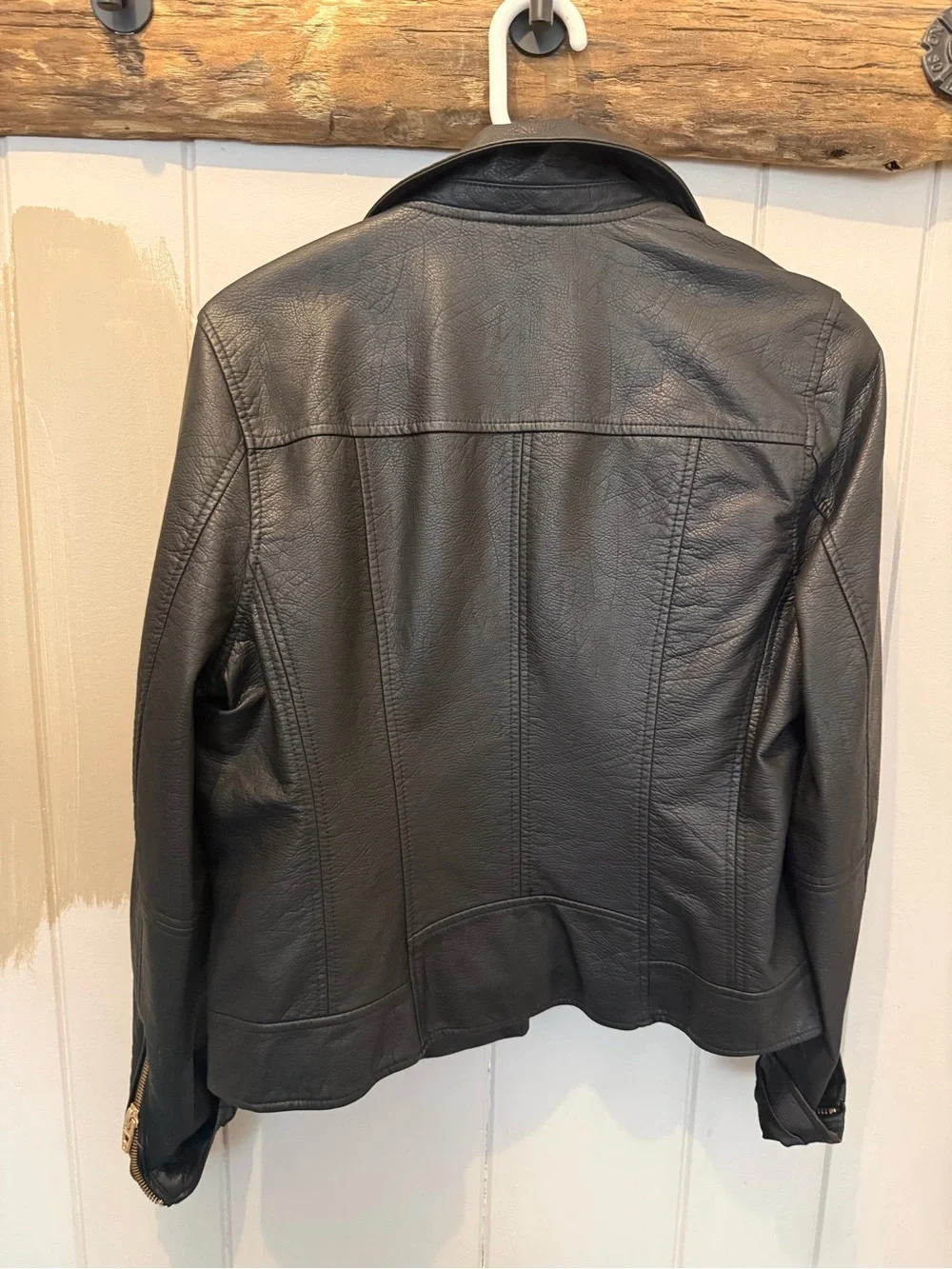 Women’s Black Faux Leather Moto Jacket with Gold/Rose Gold Hardware